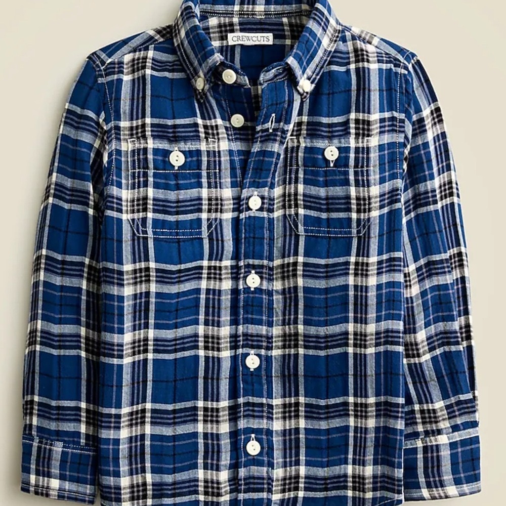 NEW J.Crew Kids Crewcuts Plaid Button Down Flannel Blue 14